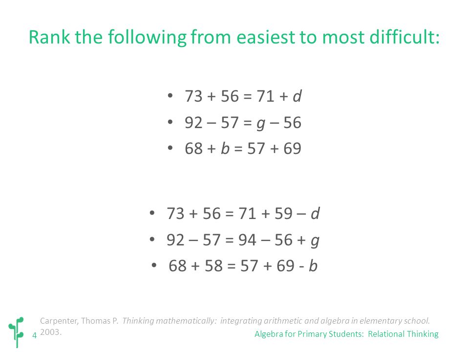 1 Algebra for Primary Students Developing Relational Thinking in the Primary  Grades. - ppt download