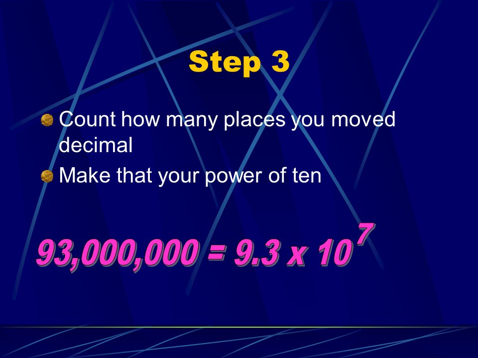 Step 3 Count how many places you moved decimal Make that your power of ten