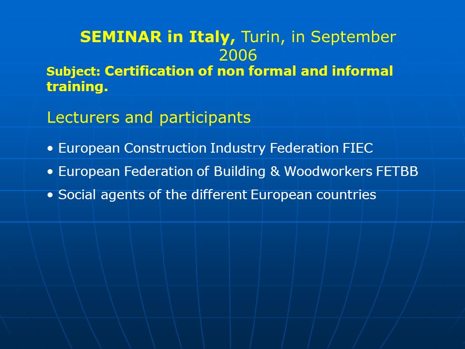 Subject: Certification of non formal and informal training.