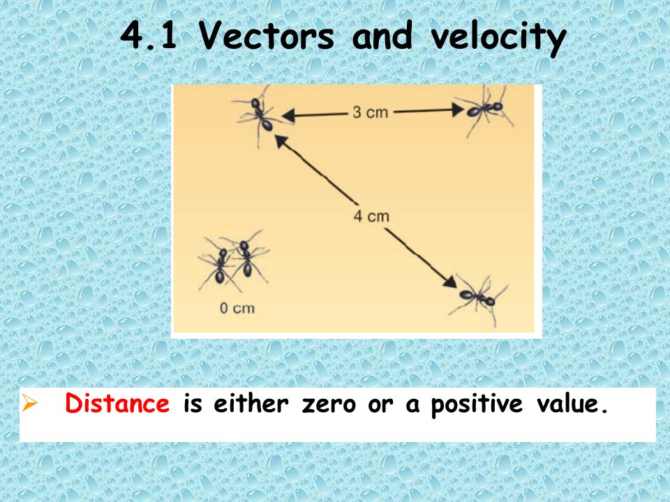 4.1 Vectors and velocity  Distance is either zero or a positive value.