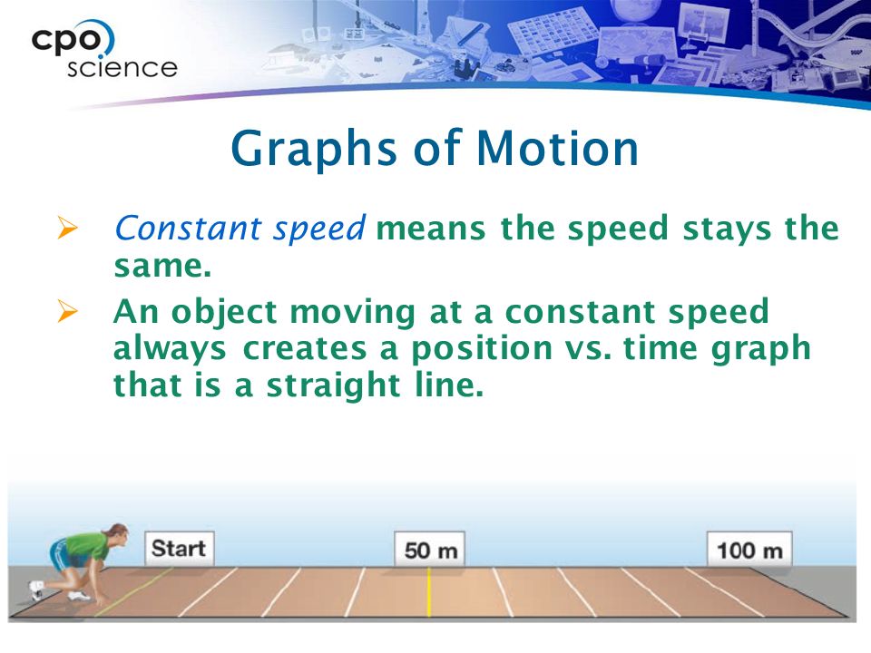 Graphs of Motion  Constant speed means the speed stays the same.