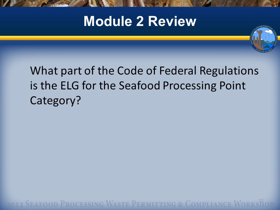 What part of the Code of Federal Regulations is the ELG for the Seafood Processing Point Category.