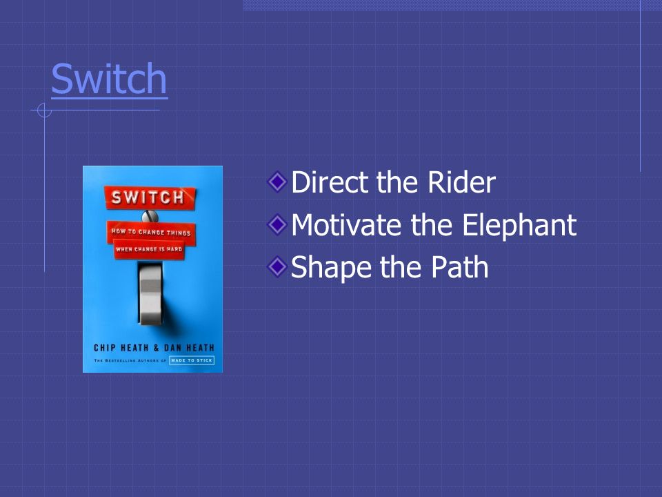 Switch Direct the Rider Motivate the Elephant Shape the Path