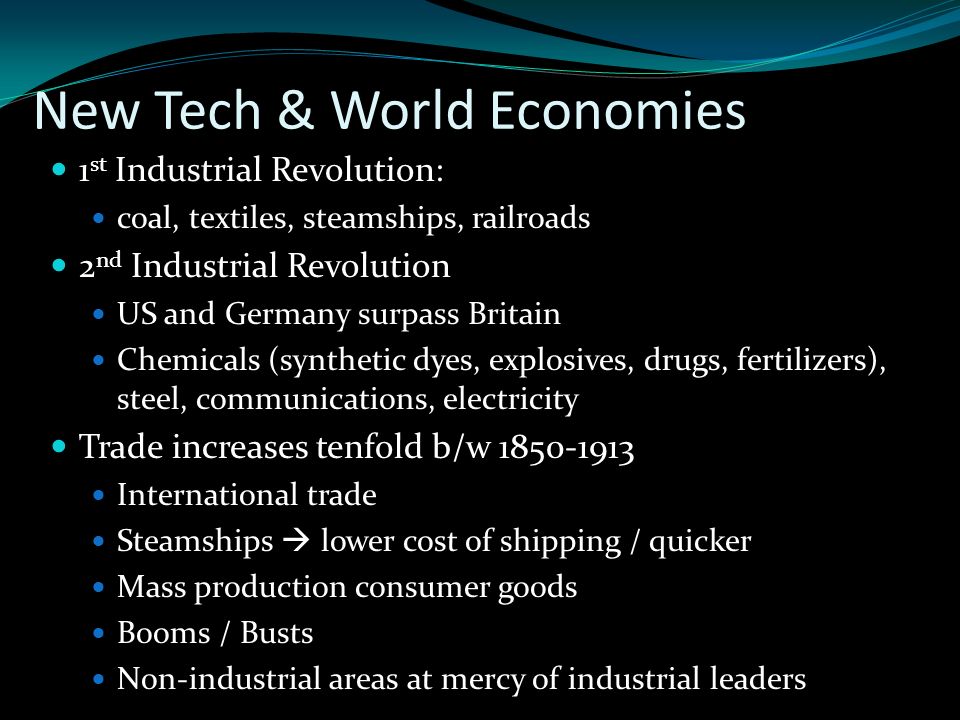 New Tech & World Economies 1 St Industrial Revolution: Coal, Textiles 