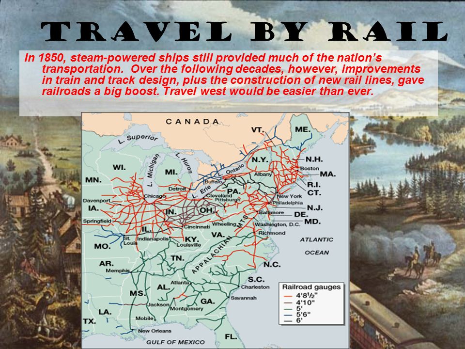 Travel by Rail In 1850, steam-powered ships still provided much of the nation’s transportation.