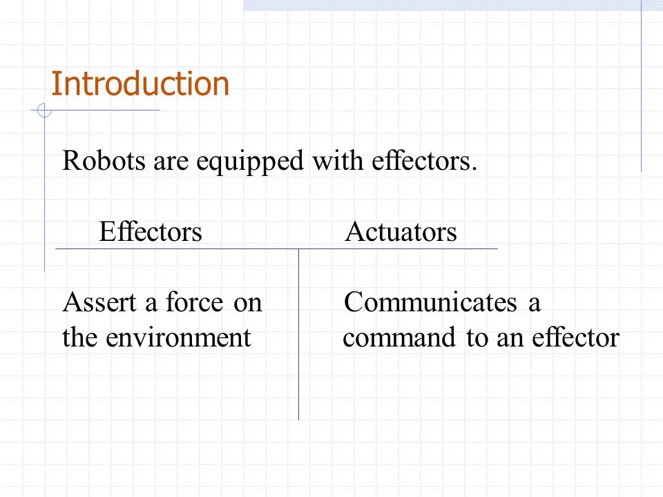 Introduction Robots are equipped with effectors.