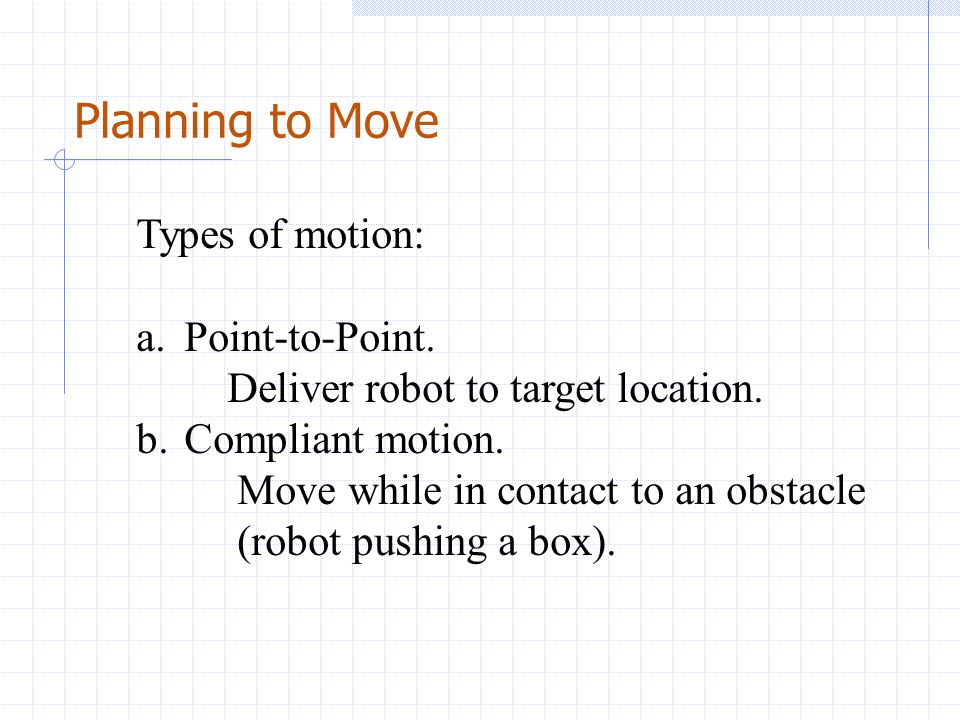Planning to Move Types of motion: a.Point-to-Point.