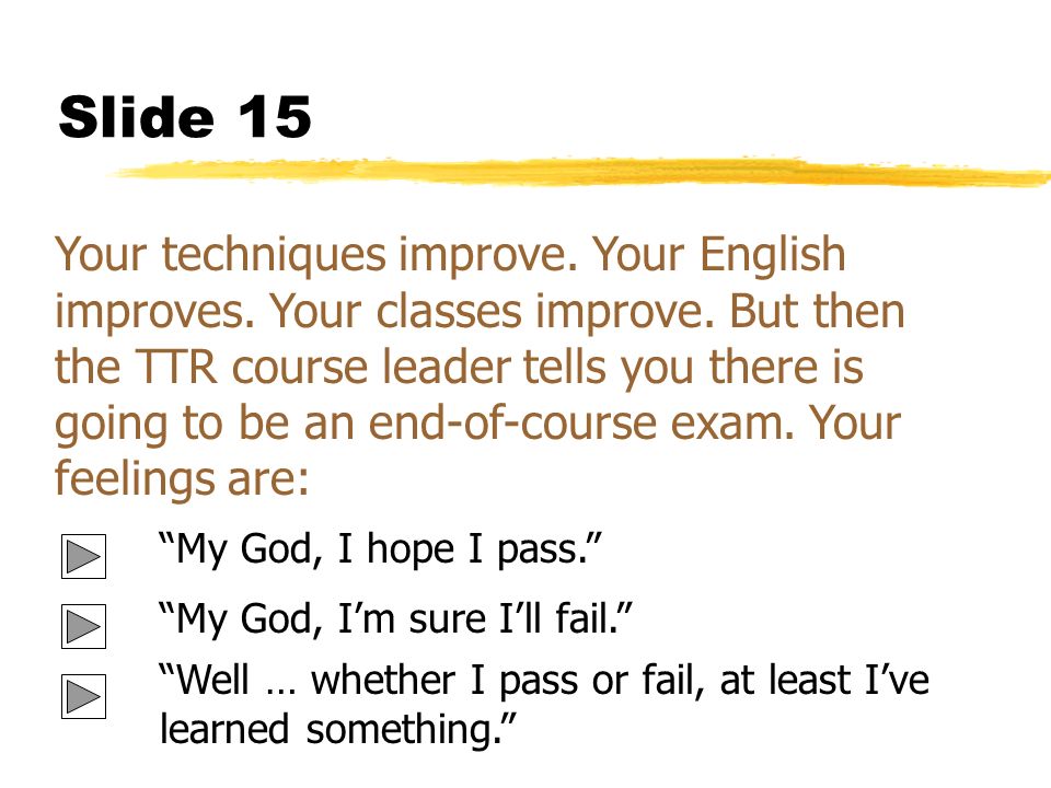 Slide 15 Your techniques improve. Your English improves.