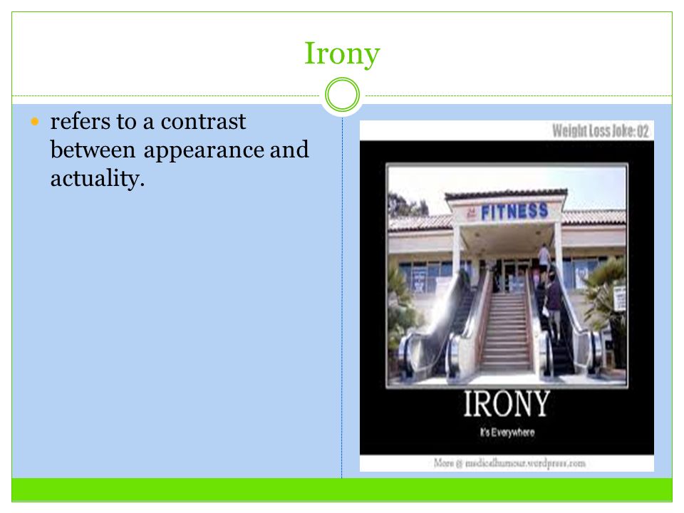 Irony refers to a contrast between appearance and actuality.