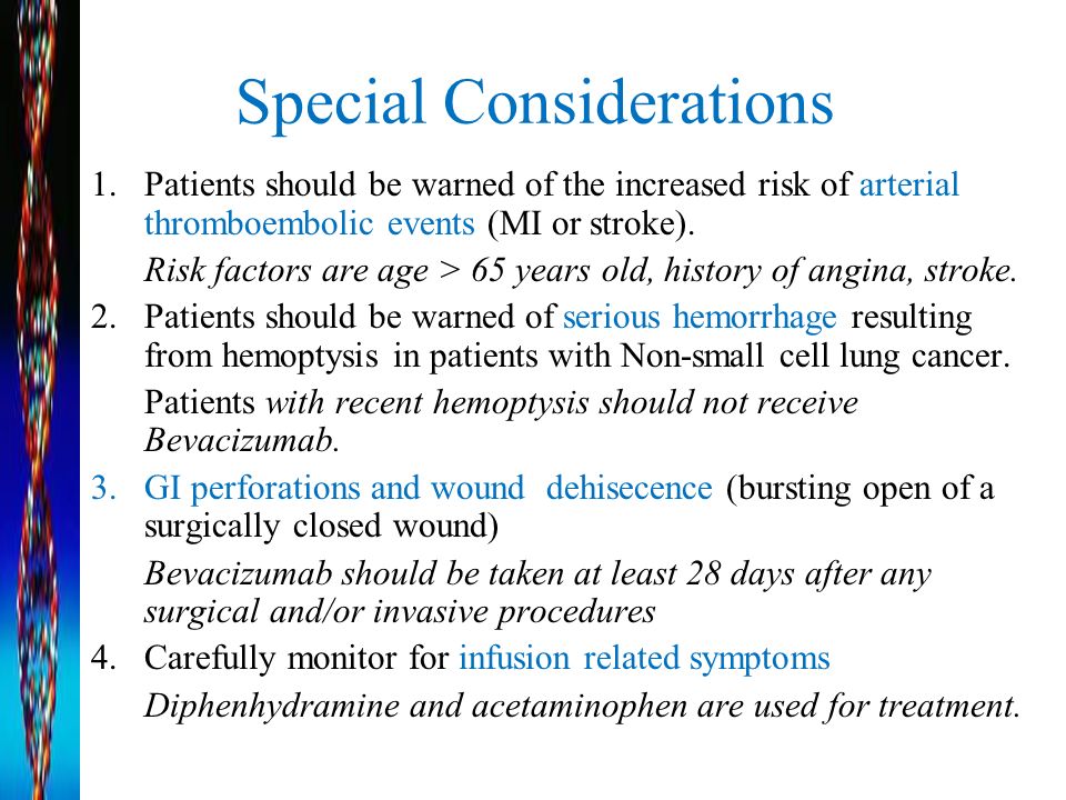 Special Considerations 1.Patients should be warned of the increased risk of arterial thromboembolic events (MI or stroke).