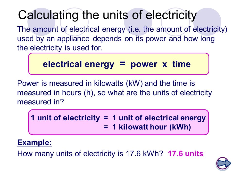 Power is measured in kilowatts (kW) and the time is measured in hours (h), so what are the units of electricity measured in.