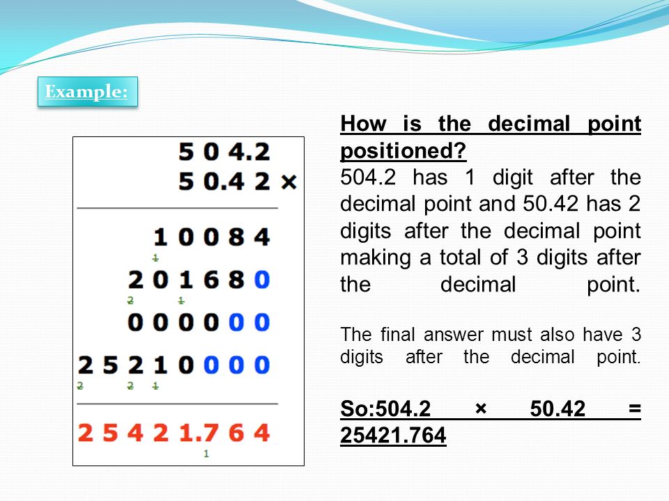 Example: How is the decimal point positioned.