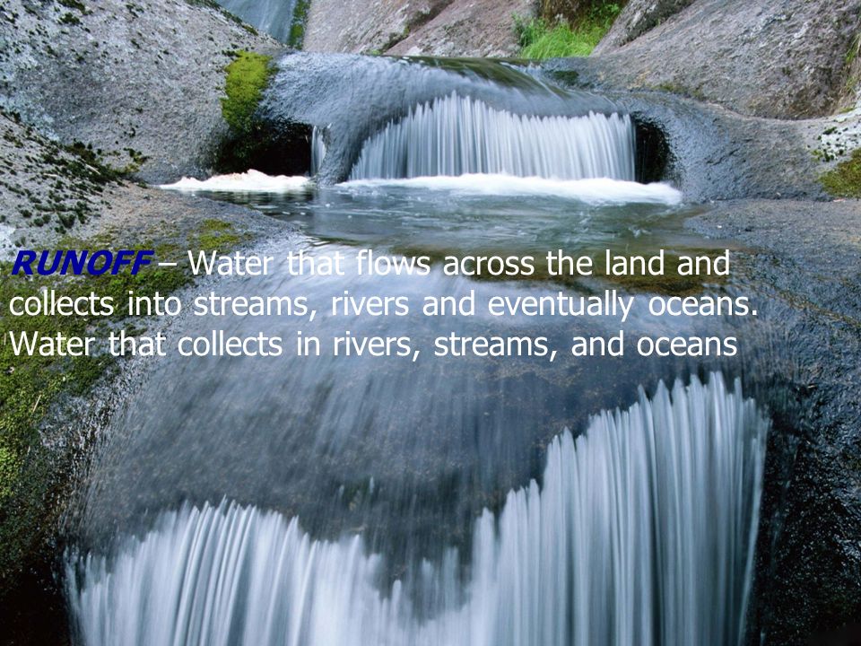 When rain falls on the land, some of the water is absorbed into the ground through the process of Percolation.