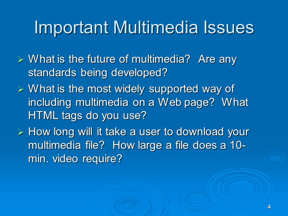 4  What is the future of multimedia. Are any standards being developed.