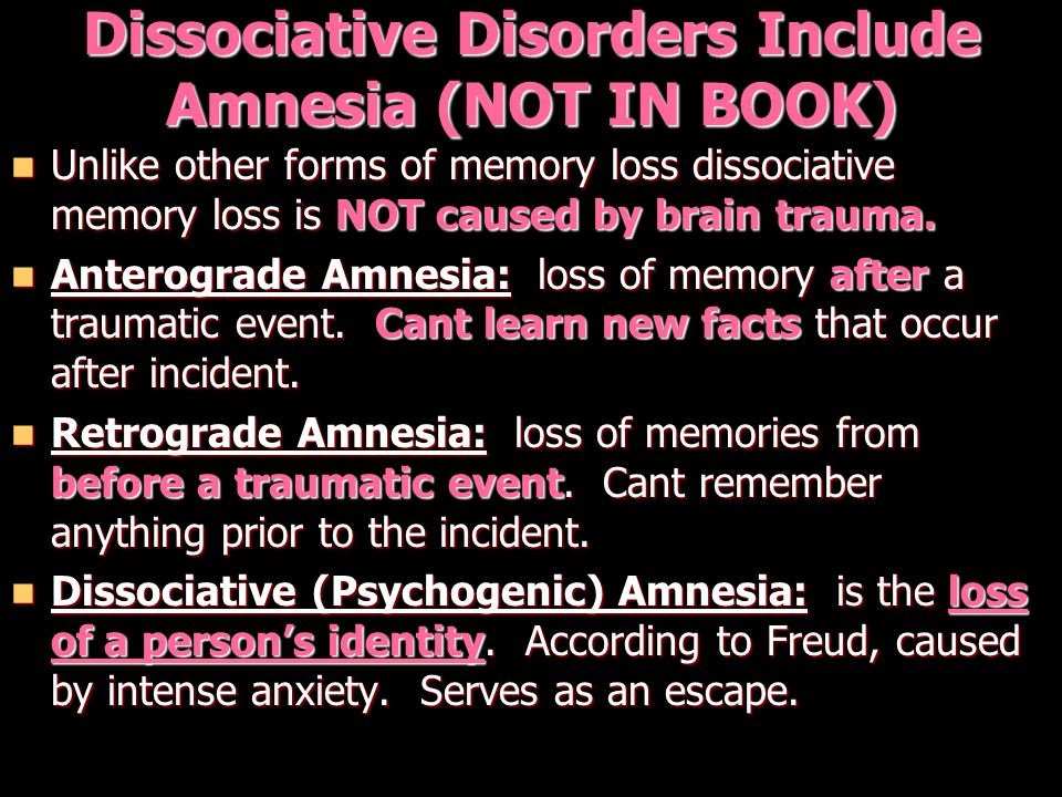 Dissociative Disorders In general Dissociative Disorders are disorders in which a person’s conscious awareness becomes separated (dissociated) from previous memories and feelings.
