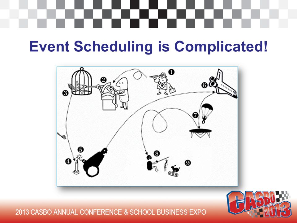 2013 CASBO ANNUAL CONFERENCE & SCHOOL BUSINESS EXPO Event Scheduling is Complicated!