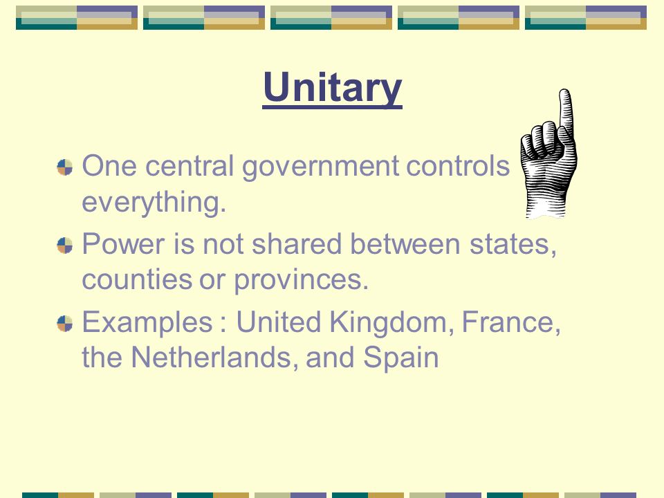 Unitary One central government controls everything.
