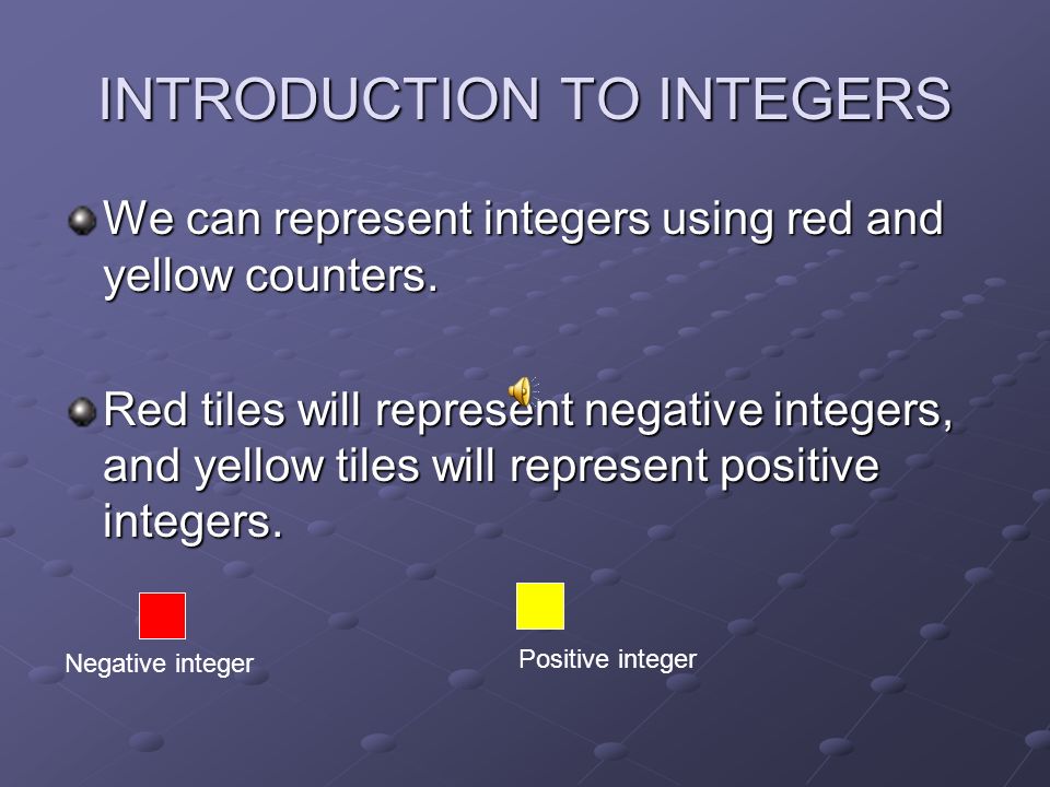 INTRODUCTION TO INTEGERS Integers are positive and negative numbers.
