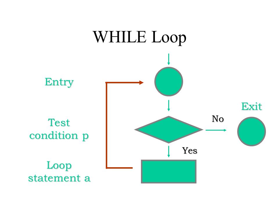WHILE Loop No Yes Entry Exit Test condition p Loop statement a