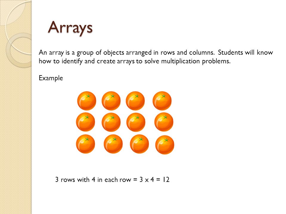 Arrays An array is a group of objects arranged in rows and columns.