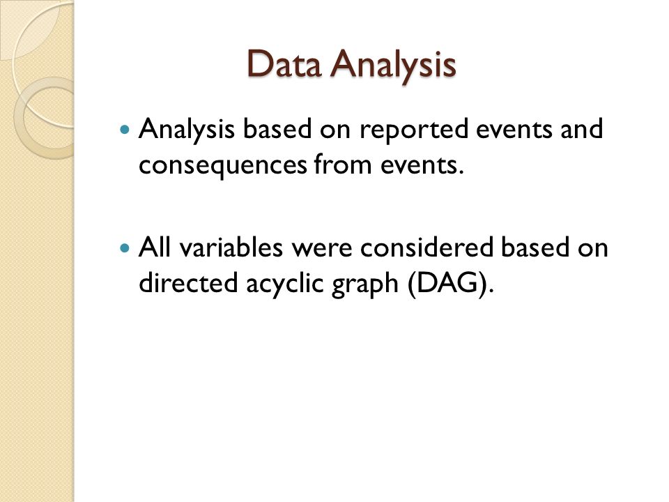 Data Analysis Analysis based on reported events and consequences from events.