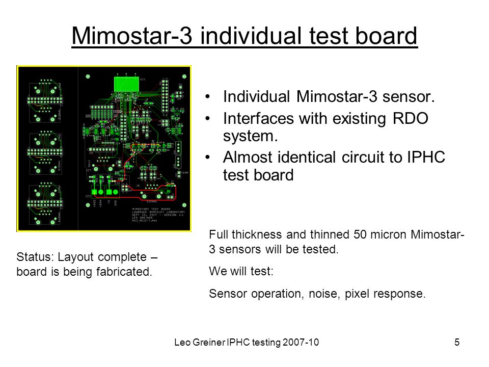 Leo Greiner IPHC testing Mimostar-3 individual test board Individual Mimostar-3 sensor.