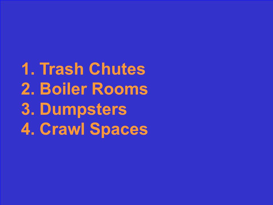 List 3 areas in a multifamily building (outside of units) where cockroaches may feed and hide.