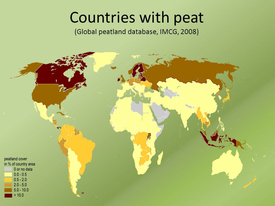 Countries with peat (Global peatland database, IMCG, 2008)