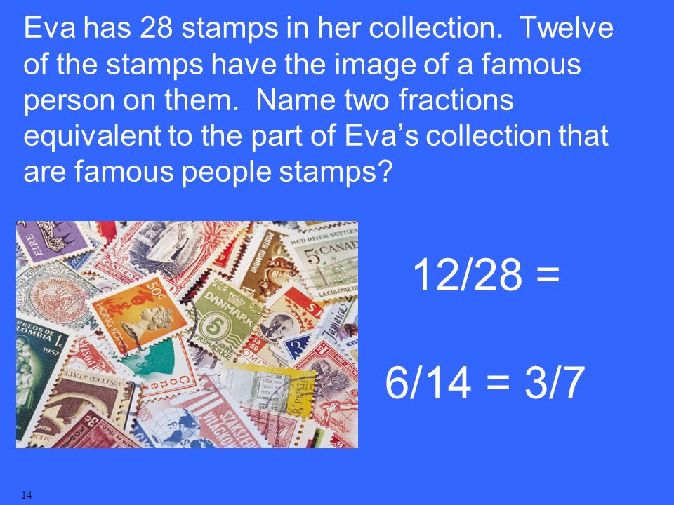 Eva has 28 stamps in her collection.