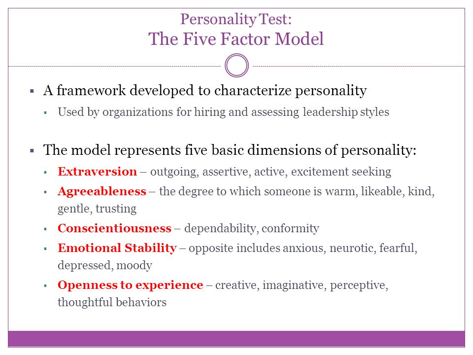 Model test of factor personality five the Big Five