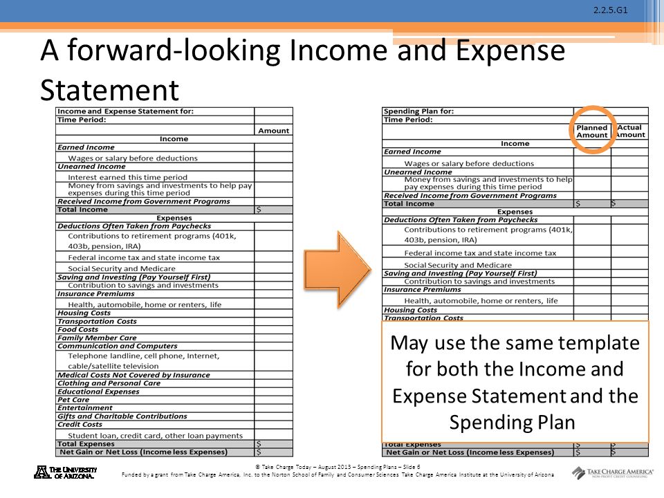 2.2.5.G1 © Take Charge Today – August 2013 – Spending Plans – Slide 6 Funded by a grant from Take Charge America, Inc.