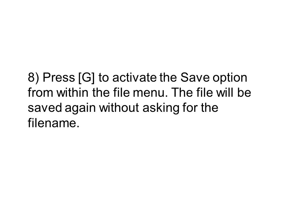 8) Press [G] to activate the Save option from within the file menu.