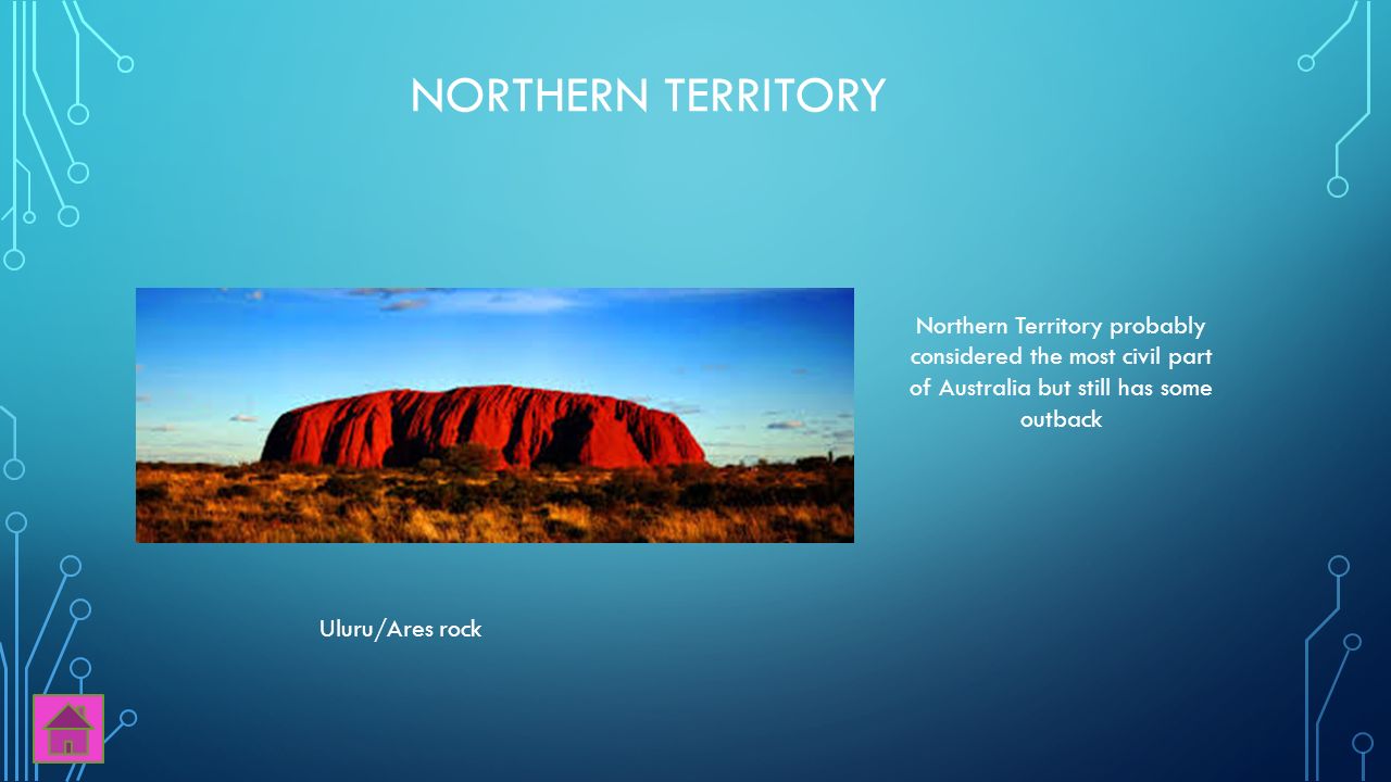 NORTHERN TERRITORY Uluru/Ares rock Northern Territory probably considered the most civil part of Australia but still has some outback