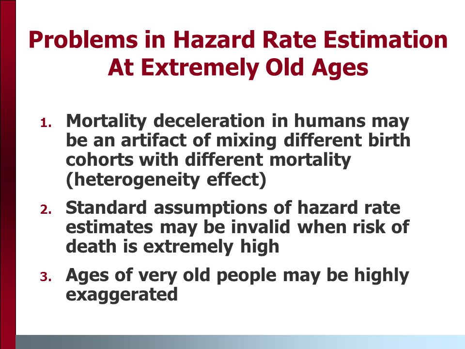 Problems in Hazard Rate Estimation At Extremely Old Ages 1.