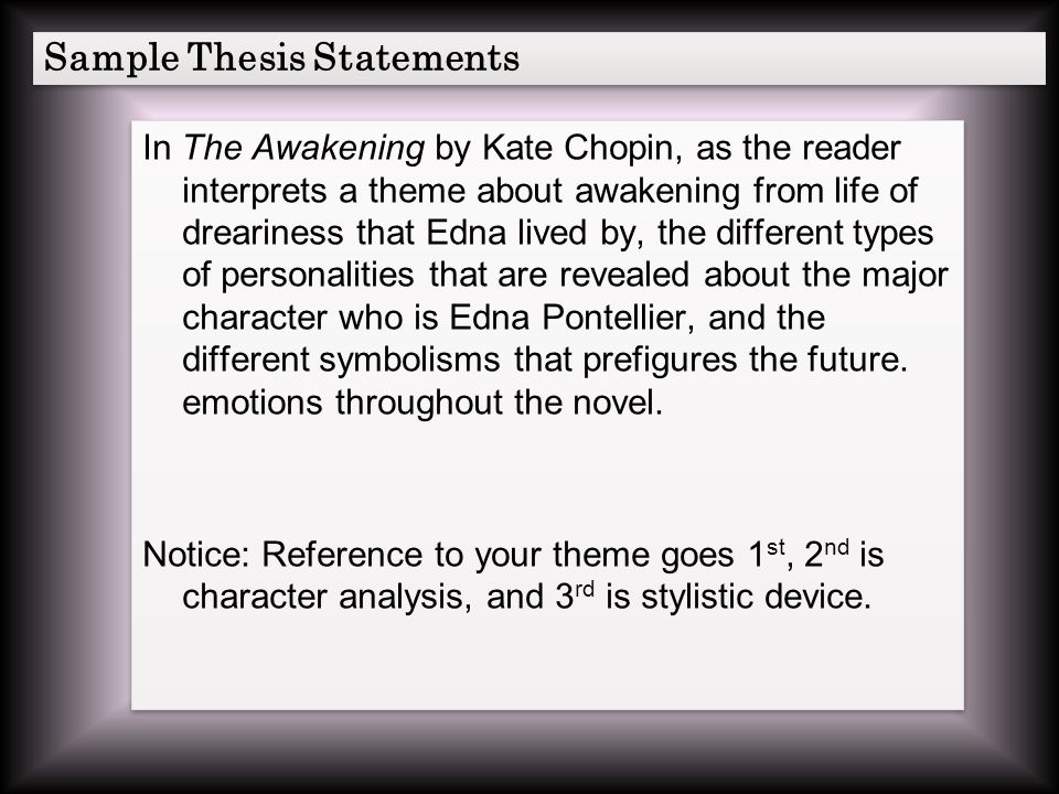 thesis statement for the awakening by kate chopin