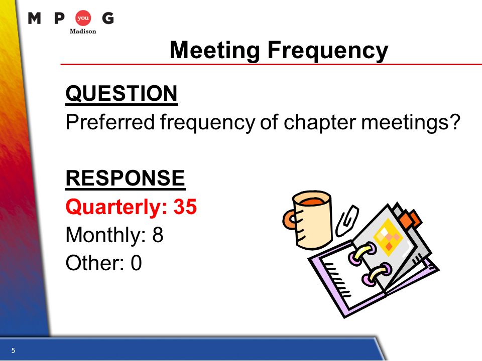 5 Meeting Frequency QUESTION Preferred frequency of chapter meetings.