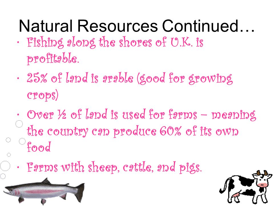 Natural Resources Continued… Fishing along the shores of U.K.