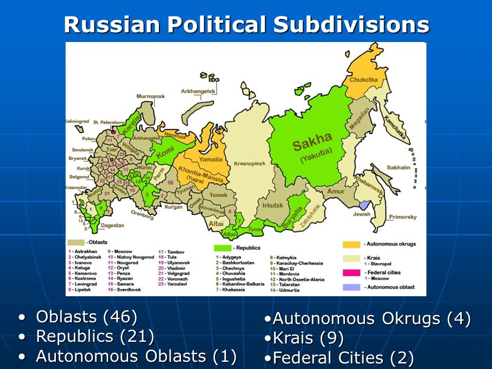 Административно-территориальное деление России карта. Есть 9 краев какие