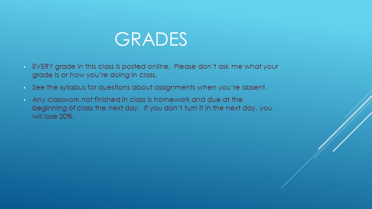 GRADES EVERY grade in this class is posted online.