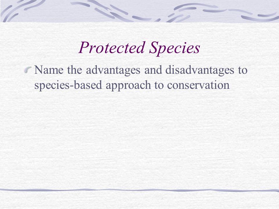 Protected Species Name the advantages and disadvantages to species-based approach to conservation