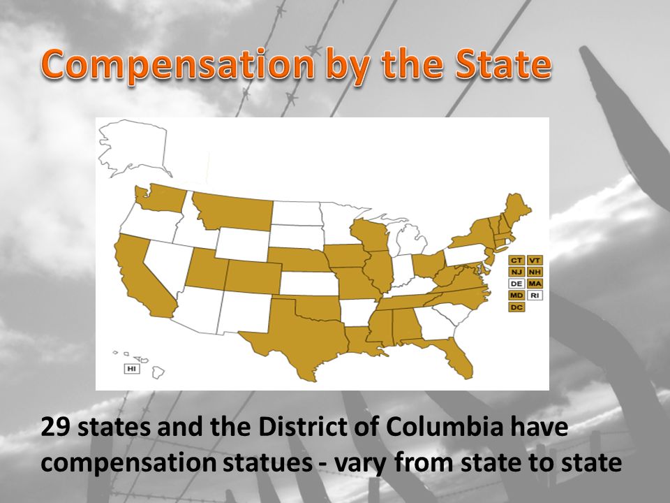 29 states and the District of Columbia have compensation statues - vary from state to state