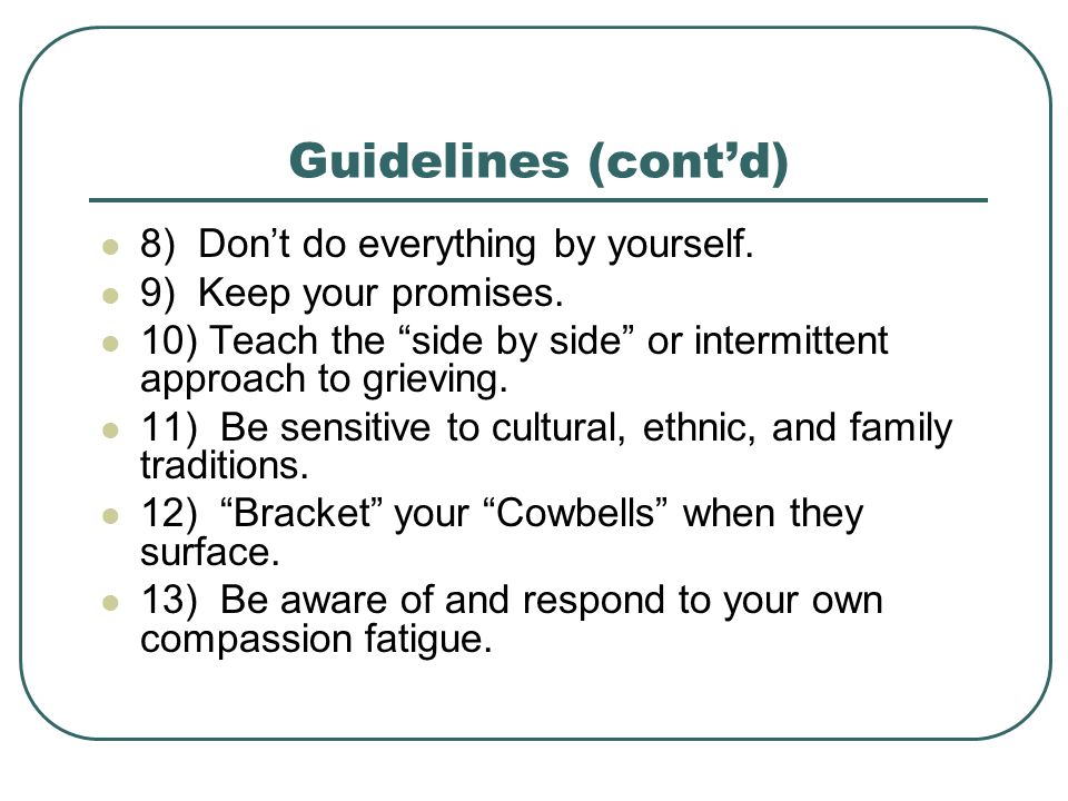Guidelines (cont’d) 8) Don’t do everything by yourself.