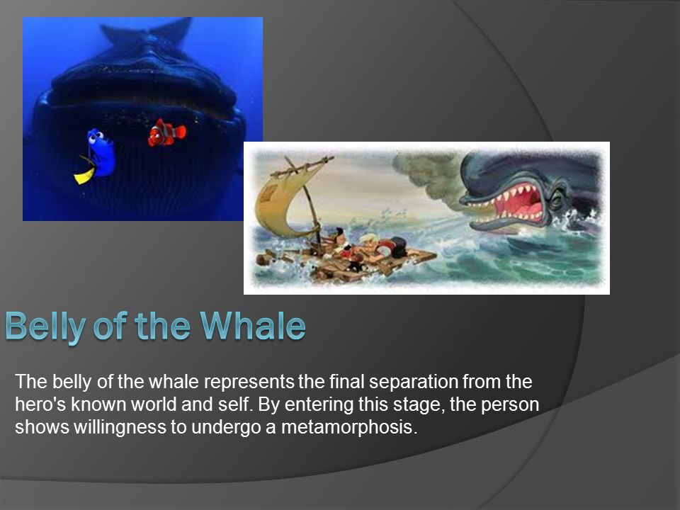 The belly of the whale represents the final separation from the hero s known world and self.