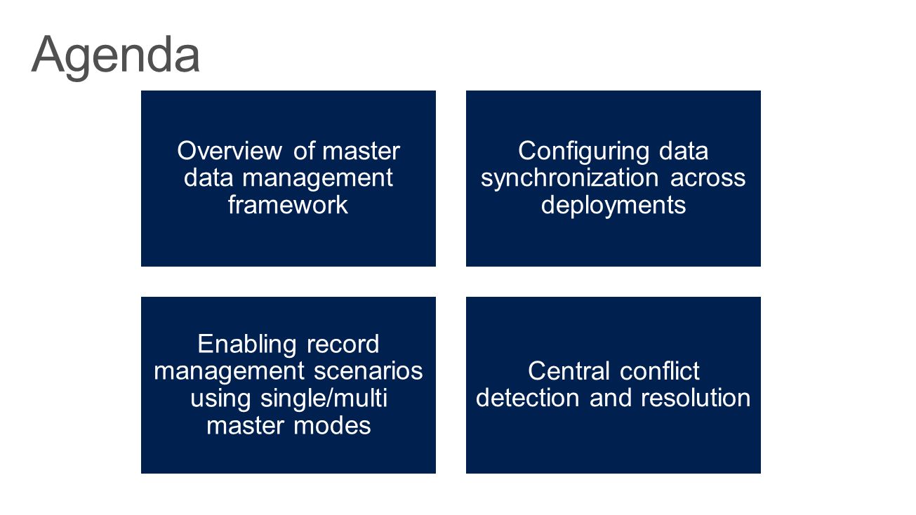 Overview of master data management framework Configuring data  synchronization across deployments Enabling record management scenarios  using single/multi. - ppt download