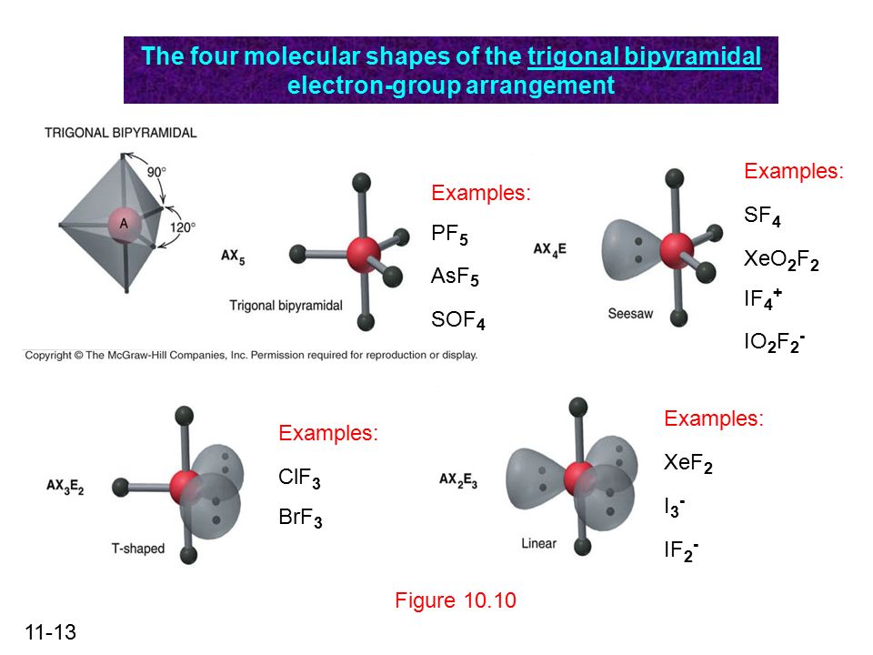four molecular shapes of the trigonal bipyramidal electron-group arrangemen...