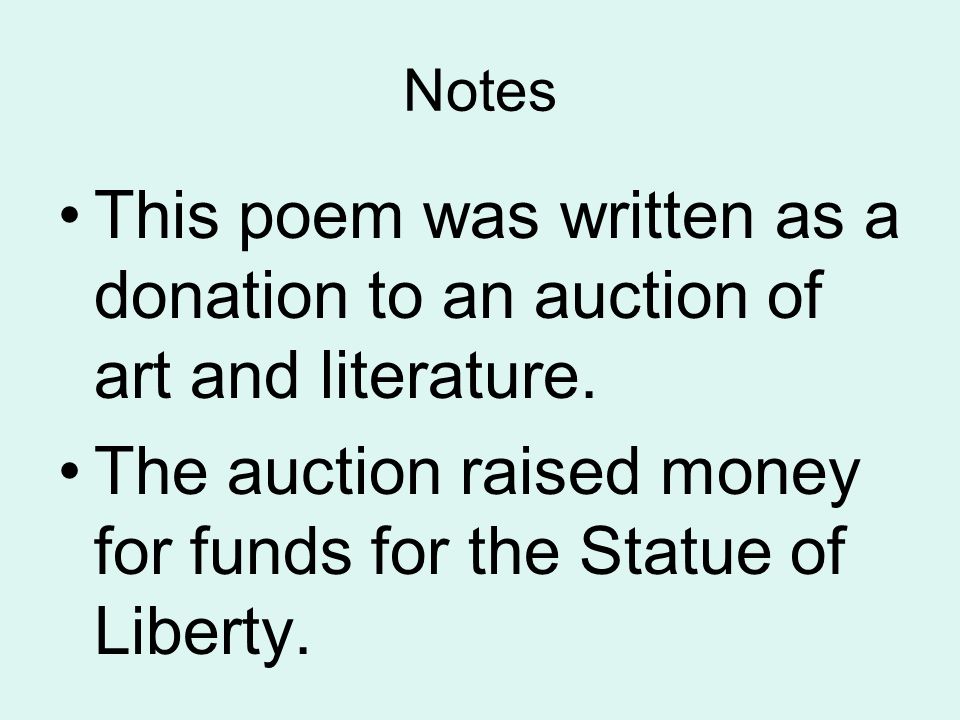 Notes This poem was written as a donation to an auction of art and literature.