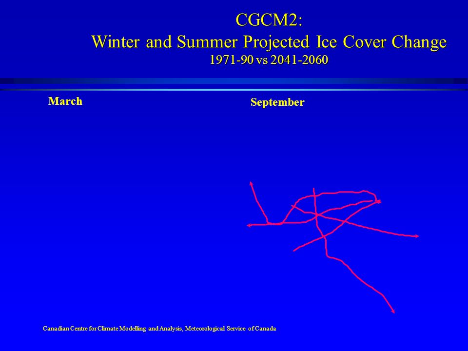 CGCM2: Winter and Summer Projected Ice Cover Change vs March September Canadian Centre for Climate Modelling and Analysis, Meteorological Service of Canada