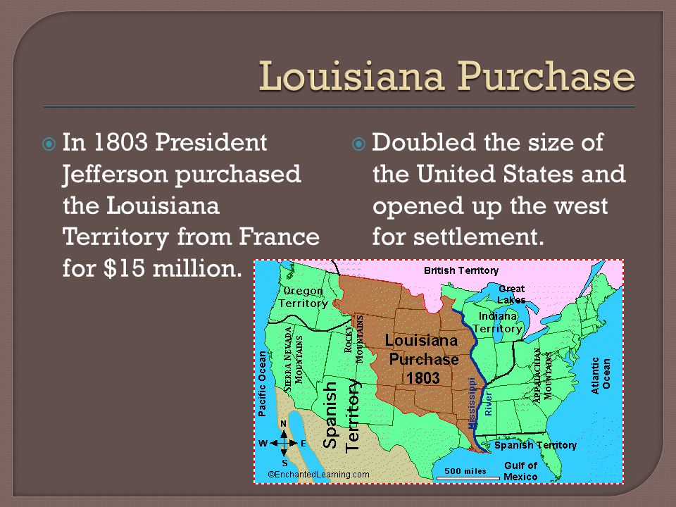 Image result for The Louisiana Purchase of 1803 brought into the United States about 828,000 square miles of territory from France,