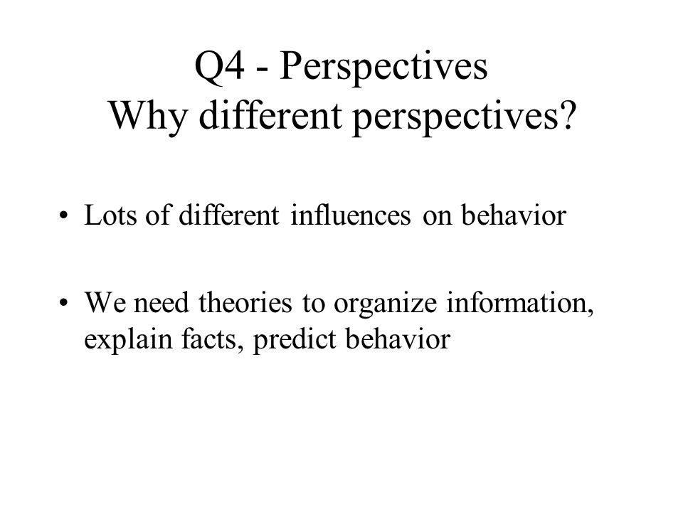 Q4 - Perspectives Why different perspectives.