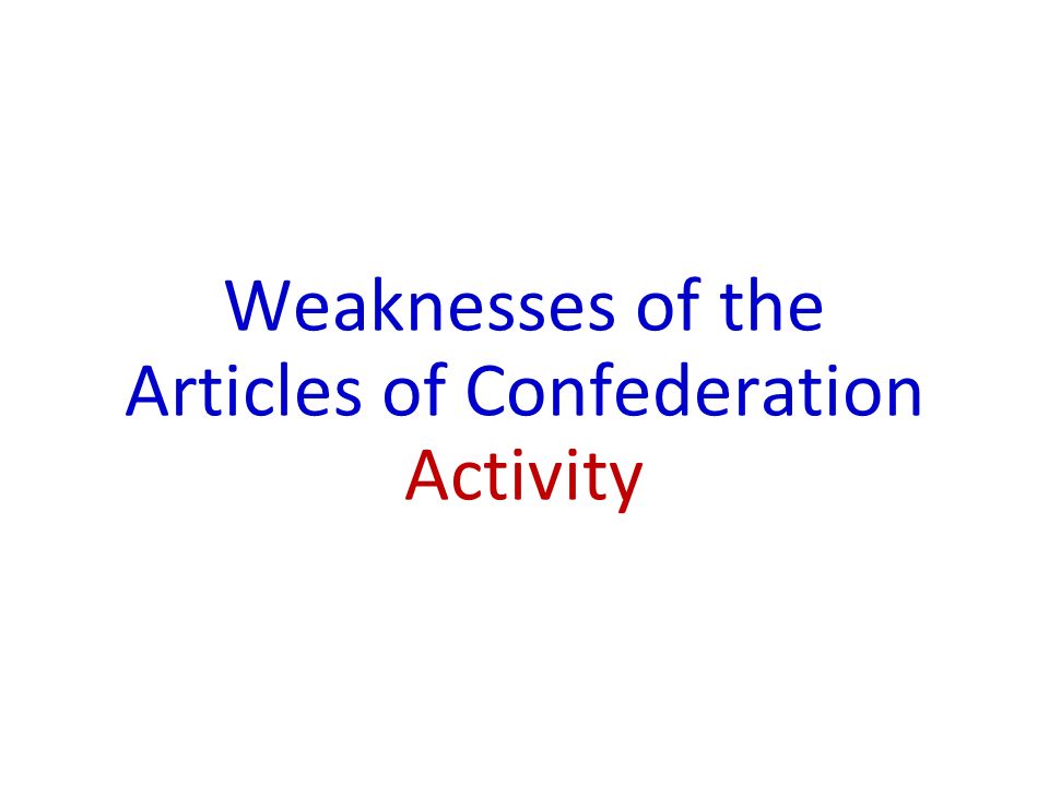 Weaknesses of the Articles of Confederation Activity
